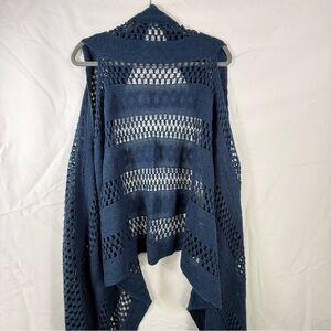 Navy Blue Open-front Crotchet Cover-up Sleeveless Shawl Cardigan Vest | OS